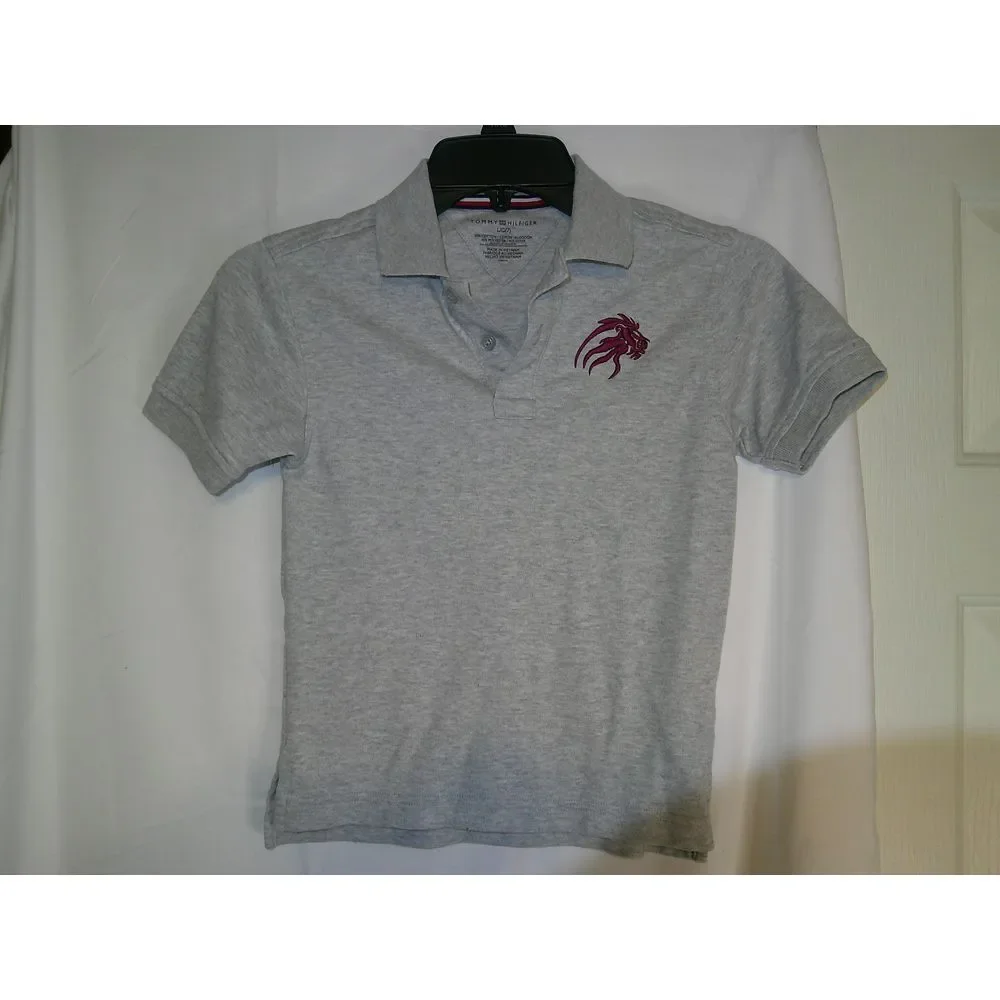 Tommy Hilfiger Gray Polo Shirt with Maroon Lion‎ Logo Youth Size L/7
